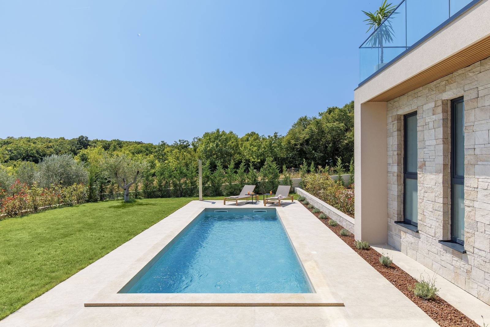 Pool beside the lawn and terrace